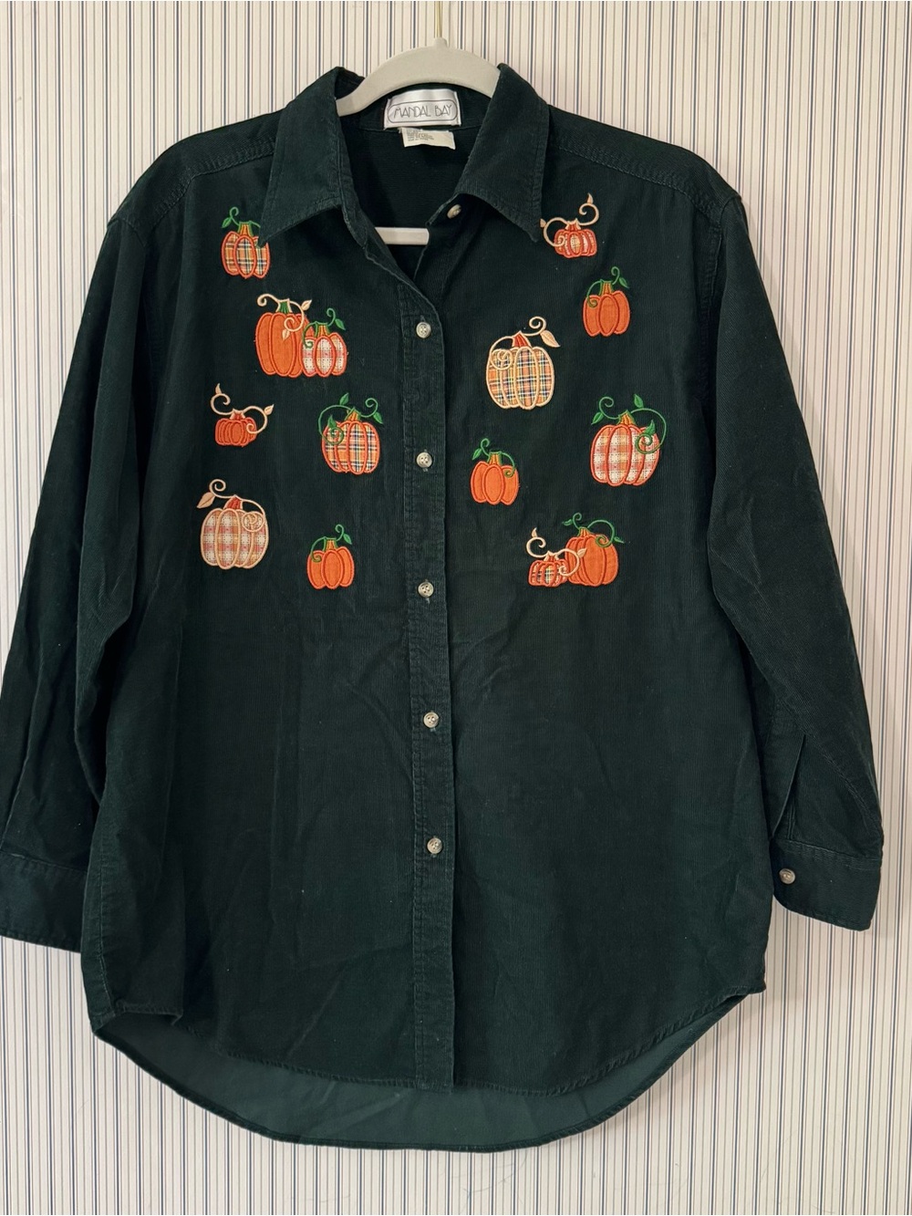 Vintage Mandal Bay Button Down L/XL Halloween Embroidered Pumpkin Corduroy Fall